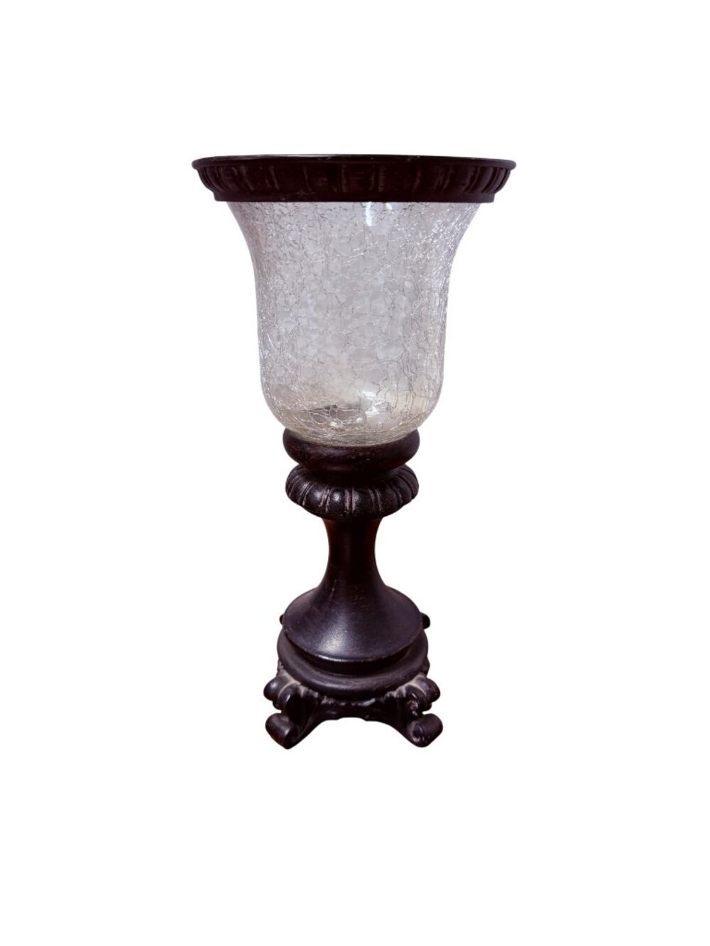 Vintage like Tall Crackle Glass Hurricane Candle Holder Pedestal Urn
